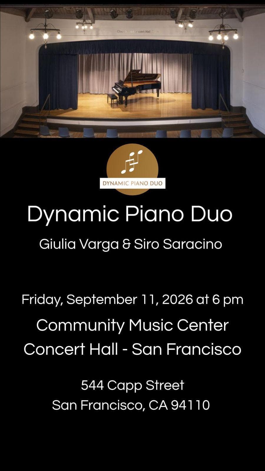 Dynamic Piano Duo: Giulia Varga &amp; Siro Saracino Piano Four Hands Concert